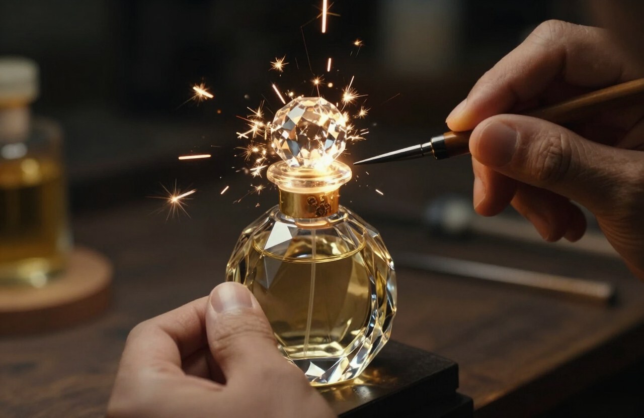 A golden crystal flacon, carefully finished by hand