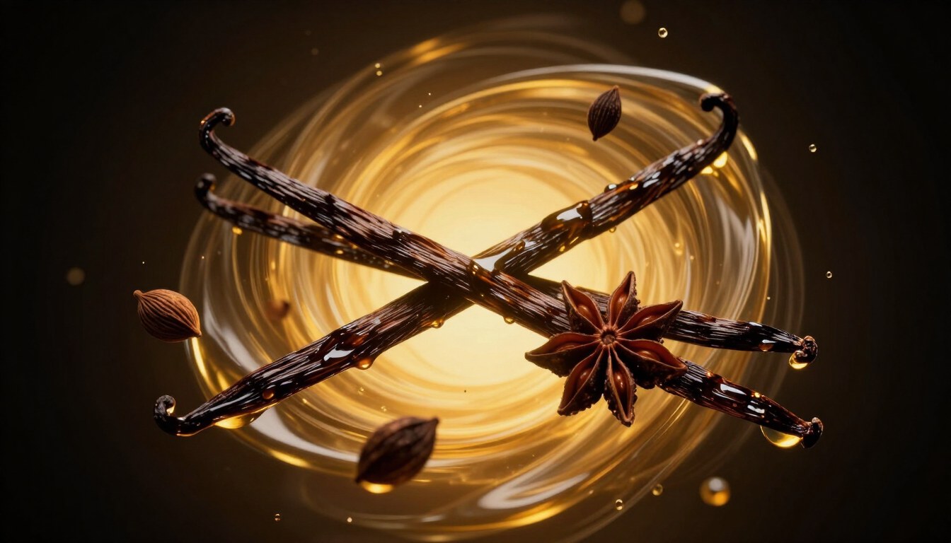 Vanilla and warm spices suspended in golden light